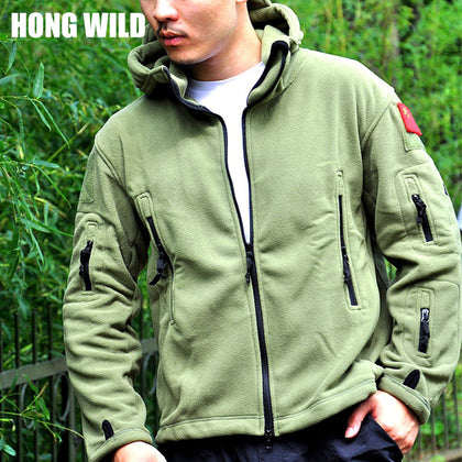 HONG WILD Tactical fleece jacket Military Uniform Soft Shell Casual  Hooded Jacket Men Thermal army Clothing