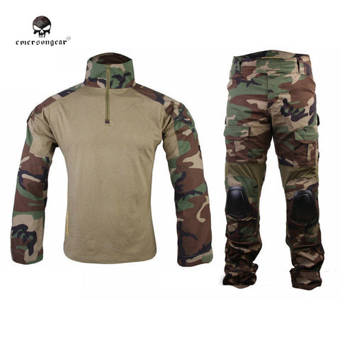 Emerson Gen2 BDU Tactical Uniform Army Military Hunting Quick Dry Anti-sweat Woodland Shirt&Pant Set with Protection Knee Pad